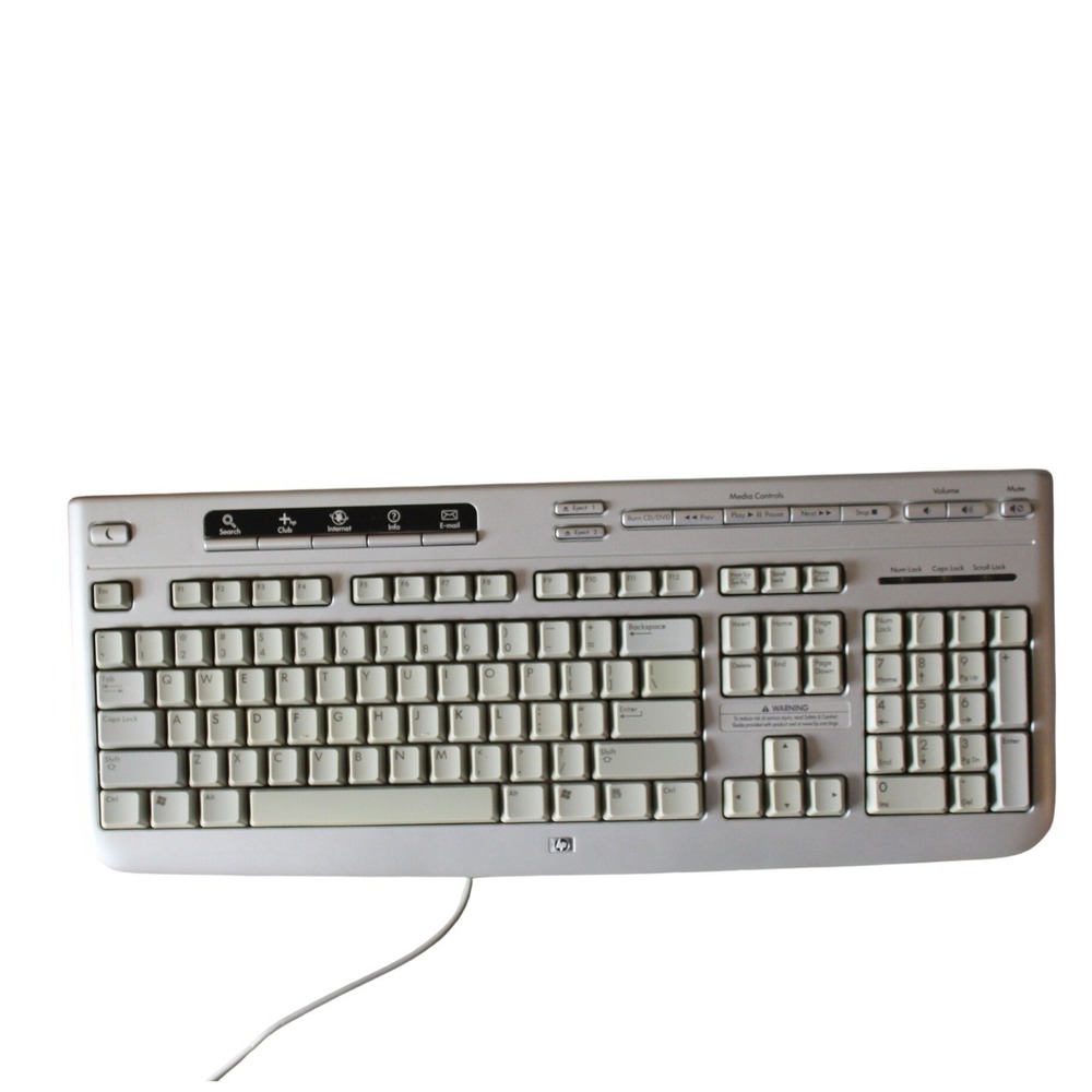 HP Multimedia Wired Keyboard Silver Grey PS/2 Model 5187‎ P/N 5187-7583 Vintage